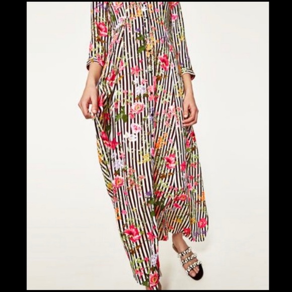 Zara women's maxi shirt dress striped floral - Picture 7 of 16
